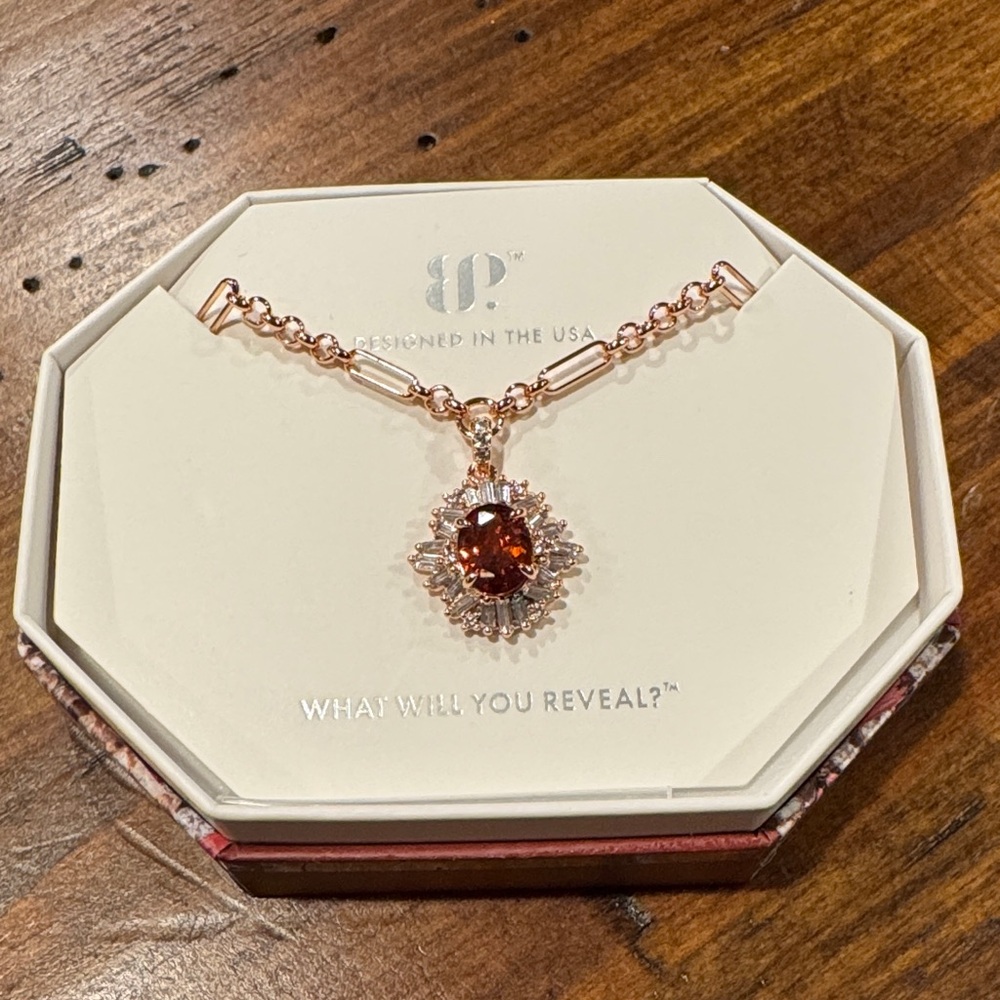 Bomb Party Rose Gold Necklace with Amber Center Stone Pendant